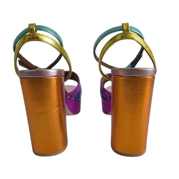 Kurt Geiger Size 8 Pierra Multicolor Rainbow Block Heel Ankle Strap Sandal Heels - Picture 3 of 9